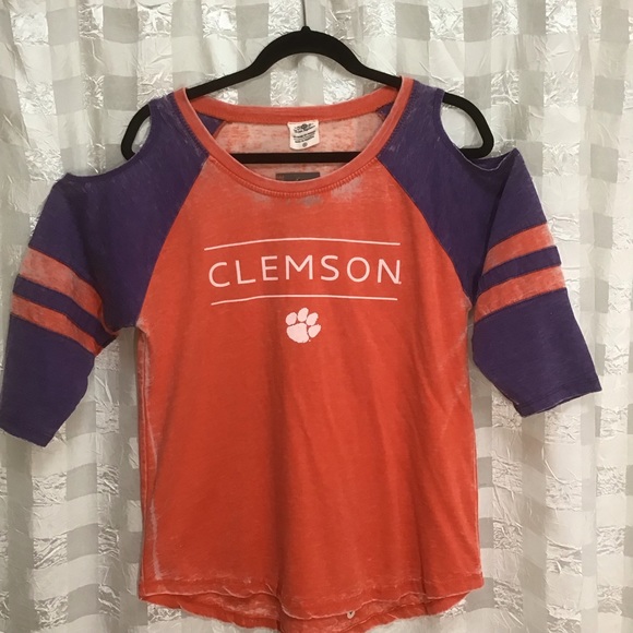 Three Square Clemson Tiger Cold Shoulder Burn Washed Collegiate Top Size XL - Picture 1 of 15